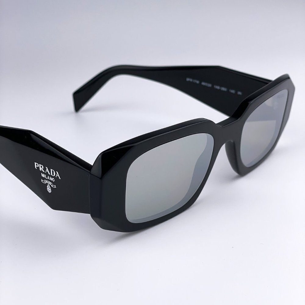 NEW Prada PR17WS 1AB2B0 Black Light Gray Mirrored Silver Square Unisex - Picture 6 of 13